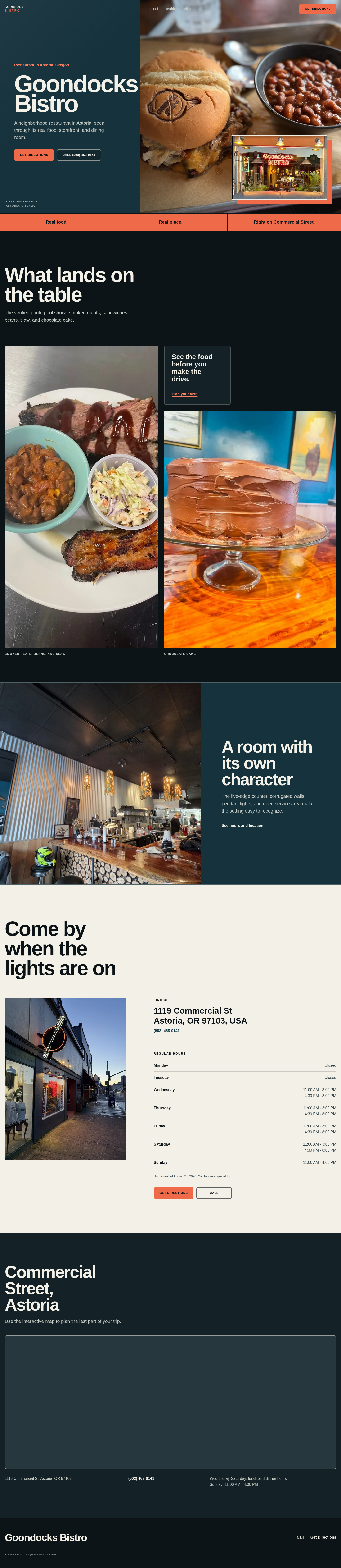 Goondocks Bistro website concept hero