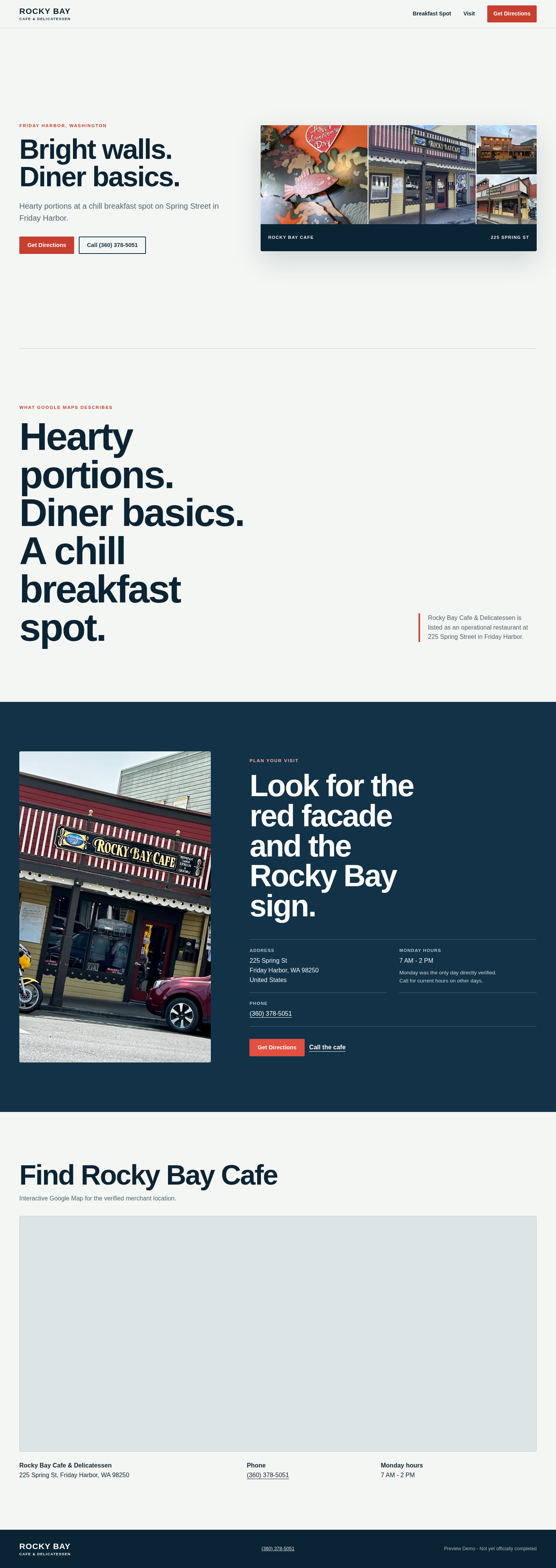 Rocky Bay Cafe website concept hero