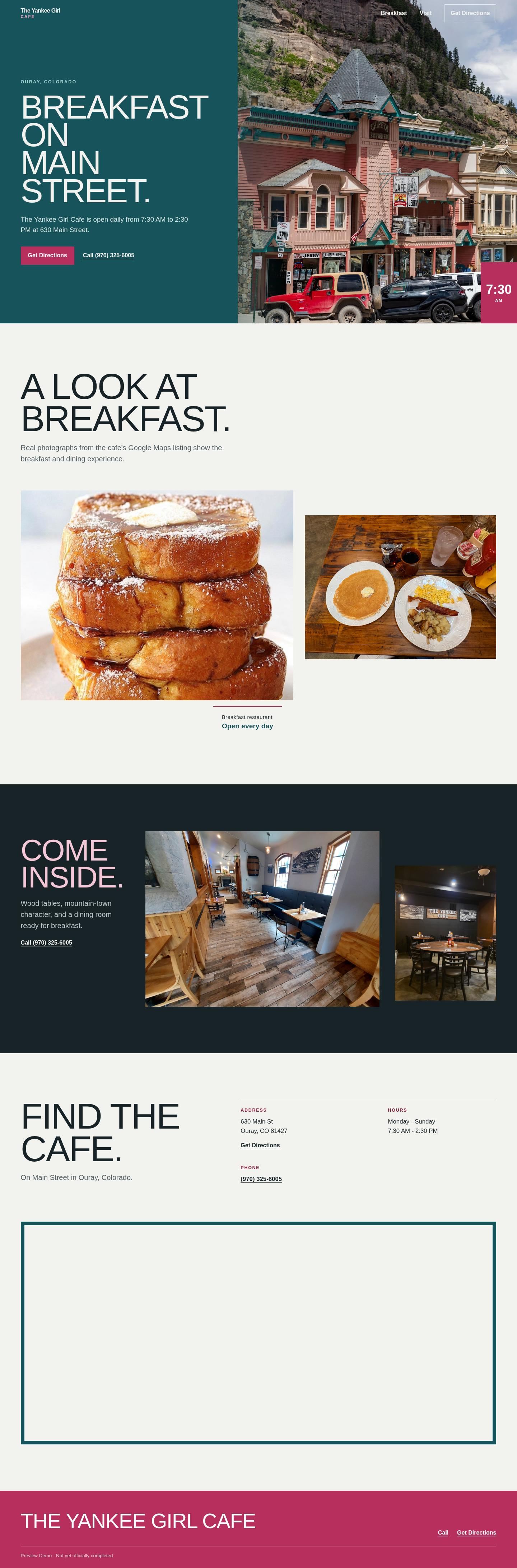 The Yankee Girl Cafe website concept hero